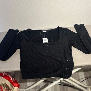 Hollister Black Eyelet Long Sleeve Top